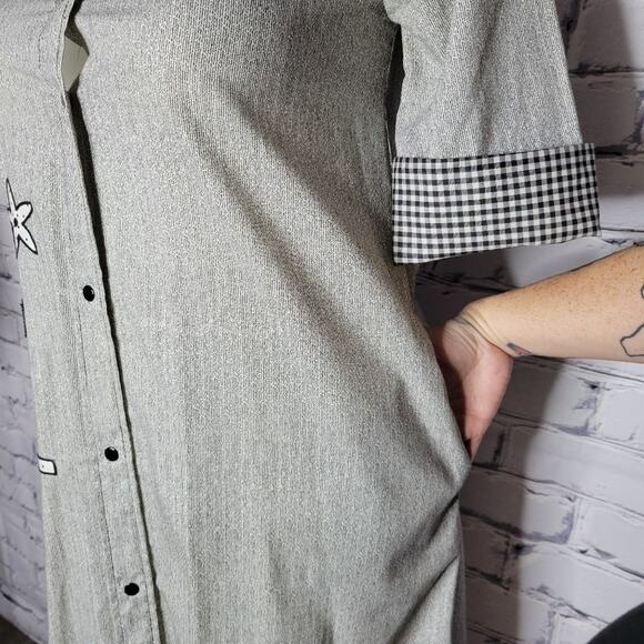 Vintage 1970s Flower Pot Pocket Gingham Dress, size Large - Picture 6 of 12